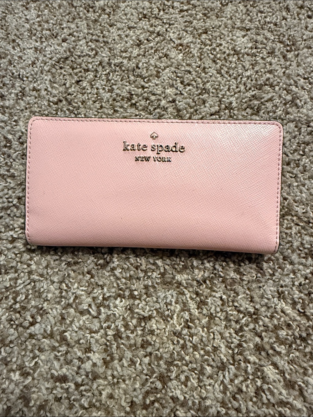 kate spade Pink Saffiano Continental Zip Wallet with Gold Logo
